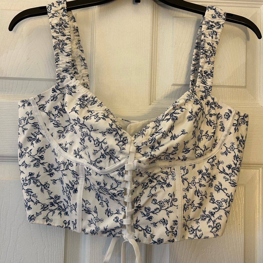 Windsor Corset Top blue white floral size L - Picture 13 of 13